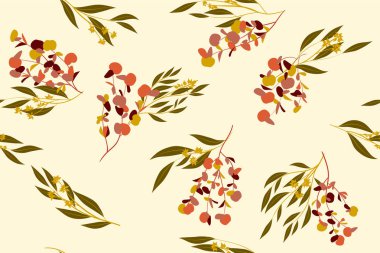 Tropikal Seamless modeli. Vektör Okaliptüs yaprakları ve güzel çiçek öğeleri. Botanik yaz arka plan. Zarif tropikal Seamless modeli düğün tasarım, baskı, tekstil, kumaş, ambalaj için.