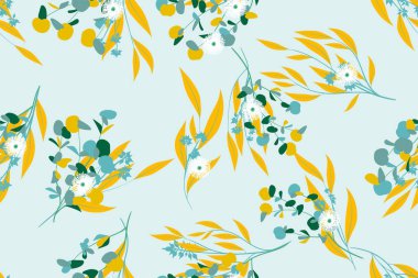 Pastel Renk tasarım çiçek Seamless modeli. Vektör Okaliptüs yaprakları ve güzel öğeleri. Botanik yaz arka plan. Düğün tasarım, baskı, tekstil, kumaş çiçek Seamless modeli