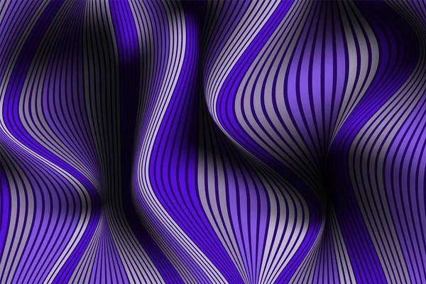 Antecedentes abstratos na moda. Papel de parede vetorial com efeito de volume e movimento. Distorção da superfície ultravioleta. Linhas onduladas e malha de gradiente. Ilustração Futurista 3D com Distorção de Linhas. Vazão . — Vetor de Stock