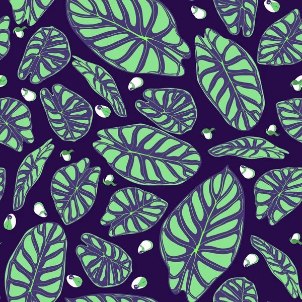 Seamless Tropical Background. Vector Leaves of Alocasia or Philodendron in Watercolor Style. Foliage of Jungle Plants. Exotic Seamless Pattern for Textile, Cloth Design, Fabric, Decor, Wrapping, Tile. — Stock Vector