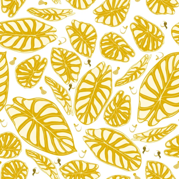 Padrão de selva sem costura. Vector Tropic Folhas em estilo aquarela. Antecedentes com plantas estilizadas Alocasia. Folhagem exótica manuscrita. Padrão tropical sem costura para têxteis, Design de pano, Tecido . — Vetor de Stock