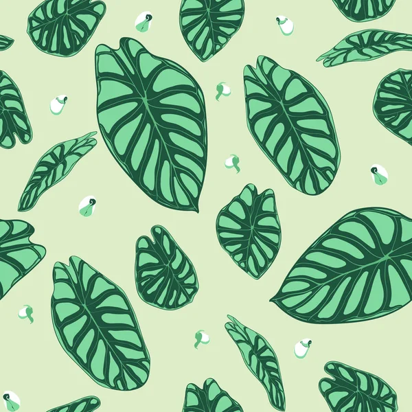 Sömlös tropiska mönster. Trendiga bakgrund med regnskog växter. Vector blad av Alocasia. Gröna kallaväxter. Handskrivna djungel bladverk i akvarell stil. Sömlös exotiska mönster för kakel, tyg. — Stock vektor