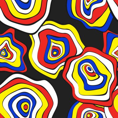 Elle çizilmiş dalgalı daireler. Etnik tarzda arka plan sorunsuz. Vektör deforme mermi ile Psychedelic desen. Dalga Dikişsiz desen kumaş, tekstil, kumaş tasarımı için. Bozulma, noktalar.