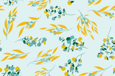 Pastel Renk tasarım çiçek Seamless modeli. Vektör Okaliptüs yaprakları ve güzel öğeleri. Botanik yaz arka plan. Düğün tasarım, baskı, tekstil, kumaş çiçek Seamless modeli