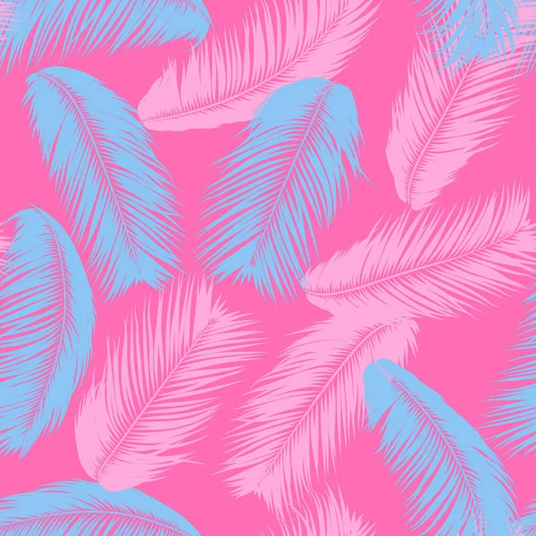 Plumas Patrón sin costura. Fondo Tropical. Jungle Foliage in Pastel Color Design. Fondo de pantalla exótico abstracto con hojas de palma. Plumas Rosa para Diseño, Paño, Tela, Textil. Vector EPS10 . — Vector de stock