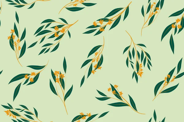 Patrón brillante sin costura floral. Vector Eucalyptus Leaves and Beautiful Blossom Elements. Fondo colorido del verano botánico. Patrón sin costura floral para el diseño de la boda, impresión, textil, tela, papel — Vector de stock