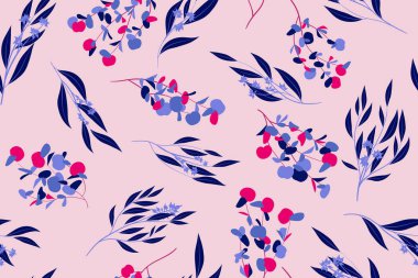 Parlak çiçek Seamless modeli. Vektör Okaliptüs yaprakları ve güzel öğeleri. Renkli botanik yaz arka plan. Düğün tasarım, baskı, tekstil, kumaş, kağıt çiçek Seamless modeli