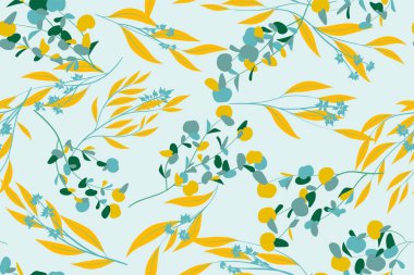 Pastel Renk tasarım çiçek Seamless modeli. Vektör Okaliptüs yaprakları ve güzel öğeleri. Botanik yaz arka plan. Düğün tasarım, baskı, tekstil, kumaş çiçek Seamless modeli