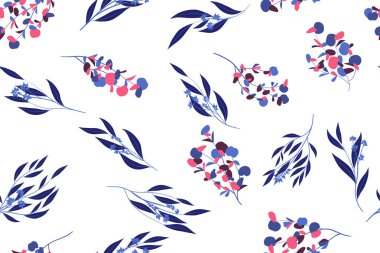 Dikişsiz yaz desen suluboya tarzında. Vektör Okaliptüs yaprakları. Güzel şube ve çiçek öğeleri. Tropik bitkiler. Botanik arka plan. Yaz desen düğün tasarım, baskı, tekstil.