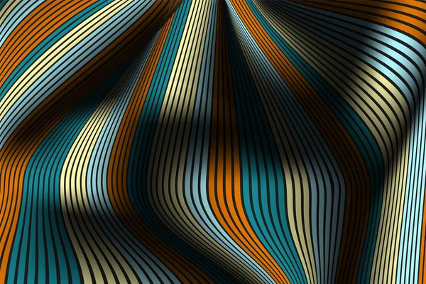 Distorted Striped Surface. Wavy Lines and Gradient Mesh. Trendy Abstract Background. Futuristic Template with Effect of Volume and Movement. Flow. Wavy 3D Abstraction with Distortion of Vector Lines. — Stock Vector