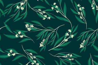 Okaliptüs vektör yaprak, dal ve çiçek öğeleri ile Seamless modeli. Rustik düğün tasarım, kumaş, tekstil, zarif şirin arka plan elbise. Okaliptüs vektör yazdırma için Vintage tarzı.