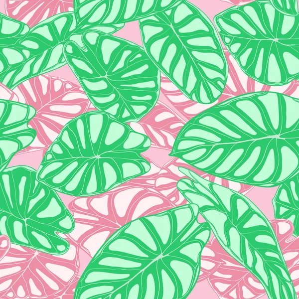 Motif Jungle sans couture dans le design de couleur pastel. Feuilles tropicales vectorielles dans le style aquarelle. Contexte avec des plantes stylisées Alocasia. Feuillage exotique. Modèle tropical sans couture pour la conception de tissu, tissu . — Image vectorielle