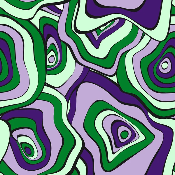 Abstracte Hand Drawn naadloze patroon met golvende kleurrijke cirkels in etnische stijl. Vector psychedelische achtergrond met misvormde rondes of vlekken. Naadloze golvenpatroon voor stof, textiel, doek ontwerp. — Stockvector