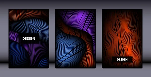 Movimento. Contexto abstrato. Linhas de onda na moda com Gradiente n Estilo Futurista. Efeito de volume. Distorção de formas 3d. Modelos de Capa Set com Movimento para Apresentação, Cartaz, Brochura. EPS . — Vetor de Stock