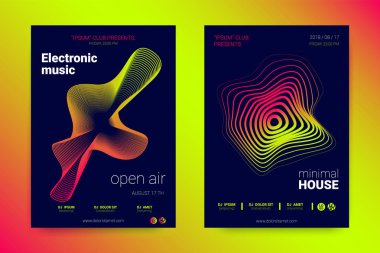 Müzik dalga Poster. Çarpık çizgili ses el ilanı. Vektör çizim. Arka plan dalga çizgiler, mermi ve degrade Modern tarzı ile. Elektronik dalga kapak. Gece kulübü ses Fest.