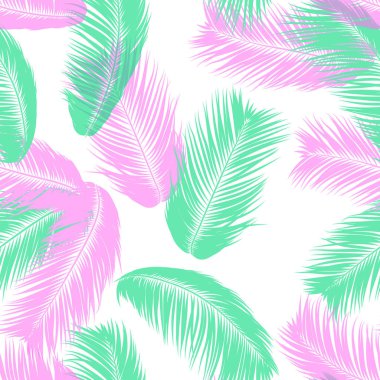 Vektör tüyler. Tropikal Dikişsiz desen egzotik orman bitkileri ile. Hindistan cevizi ağacının yaprak. Basit yaz arka plan. Resimde Eps 10. Vector Silhouettes ya da palmiye ağacı Hawaiian yaprakları tüy.