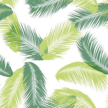 Vektör tüyler. Tropikal Dikişsiz desen egzotik orman bitkileri ile. Hindistan cevizi ağacının yaprak. Basit yaz arka plan. Resimde Eps 10. Vector Silhouettes ya da palmiye ağacı Hawaiian yaprakları tüy.