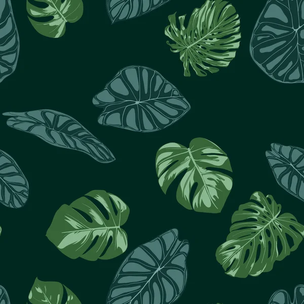 Vector Tropic sömlösa mönster. Philodendron och Alocasia blad. Hand dras djungel bladverk i akvarell stil. Exotiska bakgrund. Sömlös Tropic blad för textil, tyg, tyg, dekoration, papper. — Stock vektor