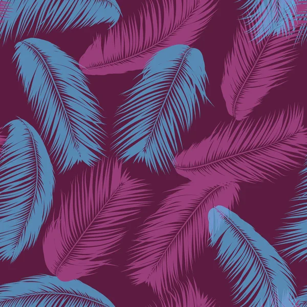 Vector Coconut Tree. Padrão sem costura tropical com folha de palma. Plantas exóticas da selva Fundo abstrato. Silhueta simples de folhas tropicais. Ramos de árvore de coco na moda para têxteis, tecido, papel de parede — Vetor de Stock