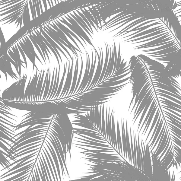 Daun pohon palem tropis. Pola Tanpa Lautan Vektor. Sederhana Silhouette Coconut Leaf Sketch. Latar Belakang Floral Musim Panas. Wallpaper of Exotic Palm Tree Leaves for Textile, Fabric, Cloth Design, Print, Tile - Stok Vektor