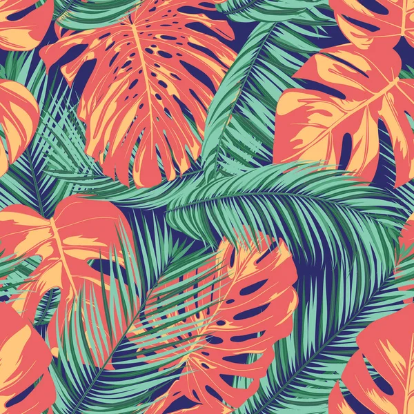 Summer Exotic Floral Tropical Palm, Philodendron Leaf. Patrón sin costura de la hoja de la selva. Plantas botánicas Antecedentes. Eps10 Vector. Fondo de pantalla de palma tropical de verano para imprimir, Tela, Azulejos, Papel pintado, Vestido — Vector de stock