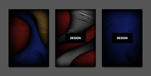 Distorção de Linhas. Fundos abstratos com gradiente vibrante e listras onduladas. Modelos de Capa Futurista Set com Volume e Efeito Metálico. Formas Distorcidas para Apresentação de Negócios, Brochura . — Vetor de Stock