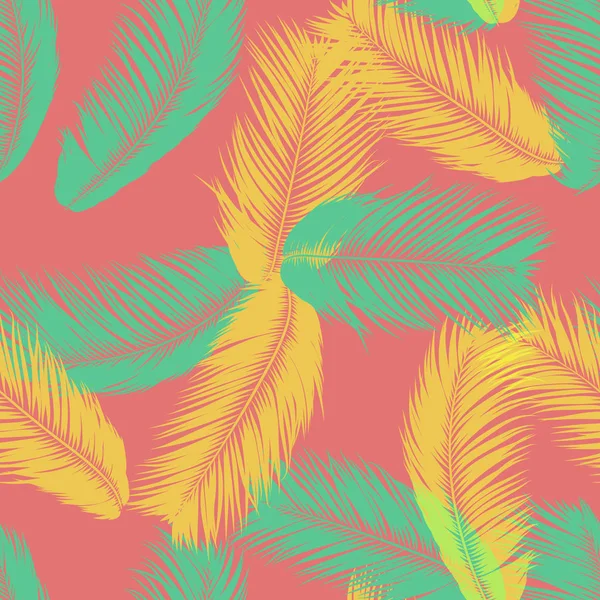 Vector Coconut Tree. Padrão sem costura tropical com folha de palma. Plantas exóticas da selva Fundo abstrato. Silhueta simples de folhas tropicais. Ramos de árvore de coco na moda para têxteis, tecido, papel de parede — Vetor de Stock