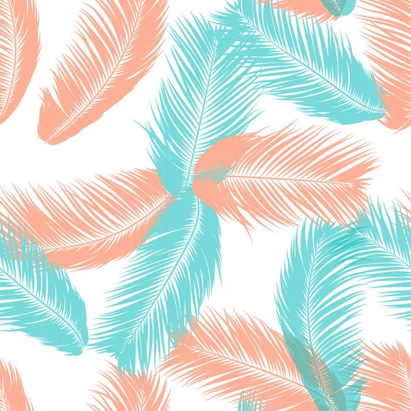 Vector Coconut Tree. Padrão sem costura tropical com folha de palma. Plantas exóticas da selva Fundo abstrato. Silhueta simples de folhas tropicais. Ramos de árvore de coco na moda para têxteis, tecido, papel de parede —  Vetores de Stock