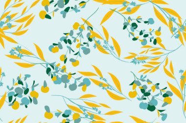 Pastel Renk tasarım çiçek Seamless modeli. Vektör Okaliptüs yaprakları ve güzel öğeleri. Botanik yaz arka plan. Düğün tasarım, baskı, tekstil, kumaş çiçek Seamless modeli