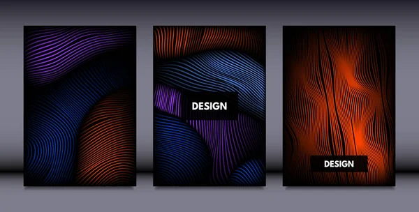 Verkeer. Abstracte achtergronden. Trendy Wave lijnen met n futuristische kleurovergangsstijl. Met het Effect volume. Vervorming van de 3D-vormen. Cover sjablonen Set met beweging voor de presentatie, Poster, Brochure. EPS. — Stockvector