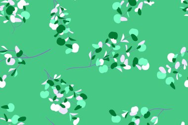 Tropikal Seamless modeli. Vektör Okaliptüs yaprakları ve güzel çiçek öğeleri. Botanik yaz arka plan. Zarif tropikal Seamless modeli düğün tasarım, baskı, tekstil, kumaş, ambalaj için.