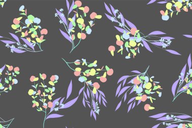 Dikişsiz yaz desen Pastel renk tasarımı. Vektör Okaliptüs yaprakları. Güzel şube ve çiçek öğeleri. Tropik bitkiler. Botanik arka plan. Yaz desen düğün tasarımı için yazdırma.