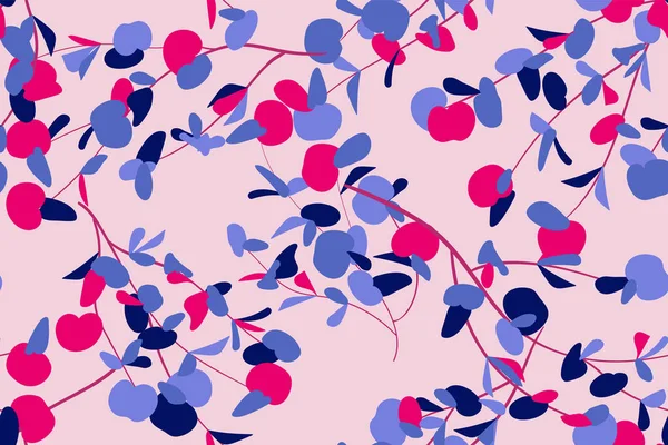 Bright Floral Seamless Pattern. Vector Eucalyptus Leaves and Beautiful Blossom Elements. Colorful Botanical Summer Background. Floral Seamless Pattern for Wedding Design, Print, Textile, Fabric, Paper