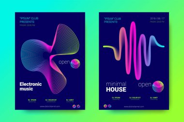 Müzik el ilanları seti dalga çizgileri ve distorsiyon.