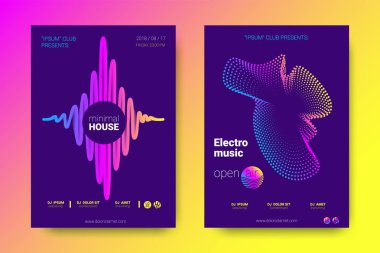 Müzik posterler ekolayzer ve dalga renkli çarpık çizgili.