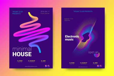 Müzik posterler ekolayzer ve dalga renkli çarpık çizgili.