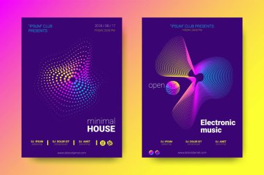 Müzik posterler ekolayzer ve dalga renkli çarpık çizgili.