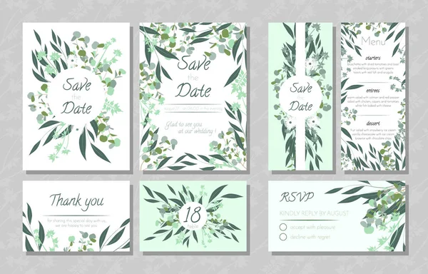 Hochzeitskarten mit Eukalyptus. — Stockvektor