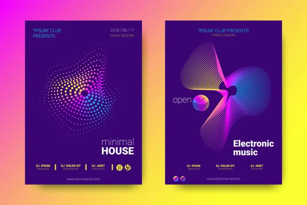 Müzik posterler ekolayzer ve dalga renkli çarpık çizgili.