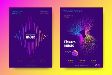 Müzik posterler ekolayzer ve dalga renkli çarpık çizgili.