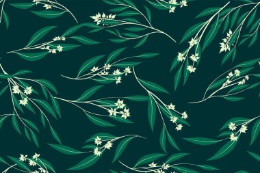 Okaliptüs vektör yaprak, dal ve çiçek öğeleri ile Seamless modeli. Rustik düğün tasarım, kumaş, tekstil, zarif şirin arka plan elbise. Okaliptüs vektör yazdırma için Vintage tarzı.