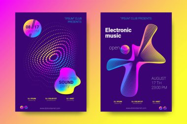 Müzik posterler ekolayzer ve dalga renkli çarpık çizgili.