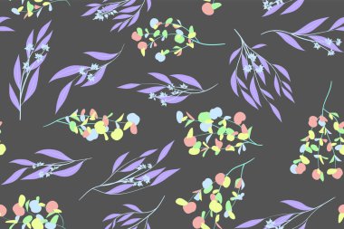 Dikişsiz yaz desen Pastel renk tasarımı. Vektör Okaliptüs yaprakları. Güzel şube ve çiçek öğeleri. Tropik bitkiler. Botanik arka plan. Yaz desen düğün tasarımı için yazdırma.