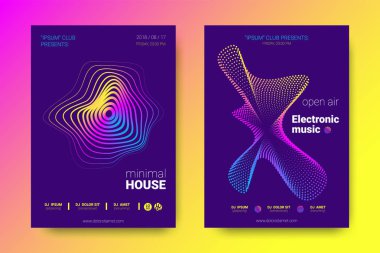 Müzik posterler ekolayzer ve dalga renkli çarpık çizgili.