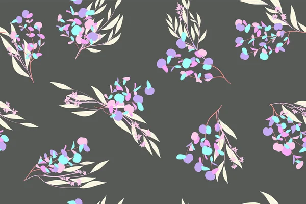 Eucalyptus Vector. Patrón inconsútil colorido con hojas vectoriales, ramas y elementos florales. Fondo elegante para el diseño de la boda, tela, textil, vestido. Vector de eucalipto en el diseño de color pastel . — Archivo Imágenes Vectoriales