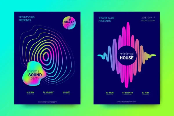 Music Flyers Set with Wave Lines and Distortion. - Stok Vektor