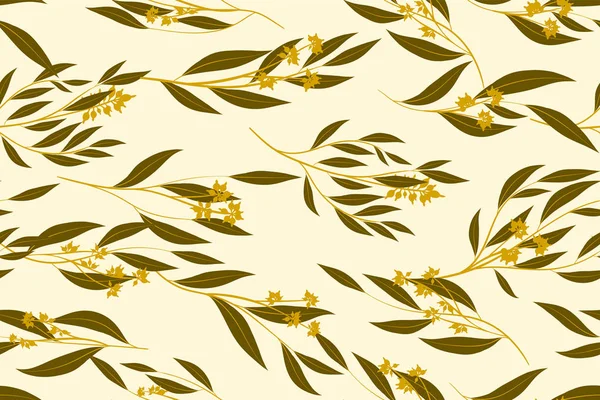 Patrón Tropical Inconsútil. Vector hojas de eucalipto y hermosos elementos florales. Fondo Botánico de Verano. Patrón sin costura tropical elegante para el diseño de la boda, impresión, textil, tela, envoltura . — Vector de stock