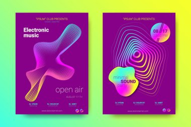 Müzik poster seti dalga çizgileri ve distorsiyon.