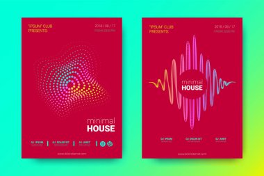 Renkli müzik afişlerin dalgalar ve çarpık mermi ile.