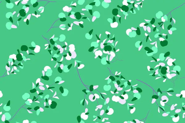 Tropikal Seamless modeli. Vektör Okaliptüs yaprakları ve güzel çiçek öğeleri. Botanik yaz arka plan. Zarif tropikal Seamless modeli düğün tasarım, baskı, tekstil, kumaş, ambalaj için. — Stok Vektör